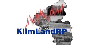 Umriss von Rheinland-Pfalz mit "KlimLandRP"-Schriftzug